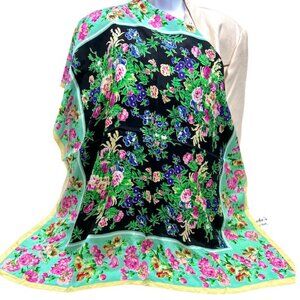 Beautiful  Spring Floral  Kenzo  Paris 100% Silk Satin Scarf 34" pink green (79